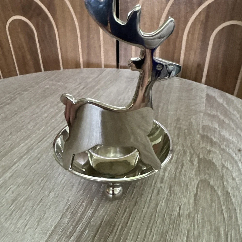 Crate & Barrel Silver Reindeer Votive Candle Holder Christmas Decor